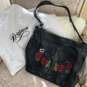 Brighton beautiful black leather handbag with cross and flower detailing